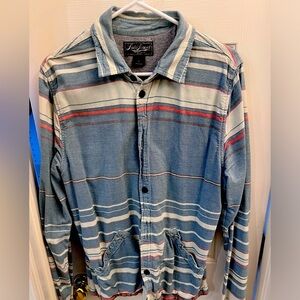 Lucky Legend Mens Shirt Jacket Long Sleeves Button Up Collared Striped Blue L